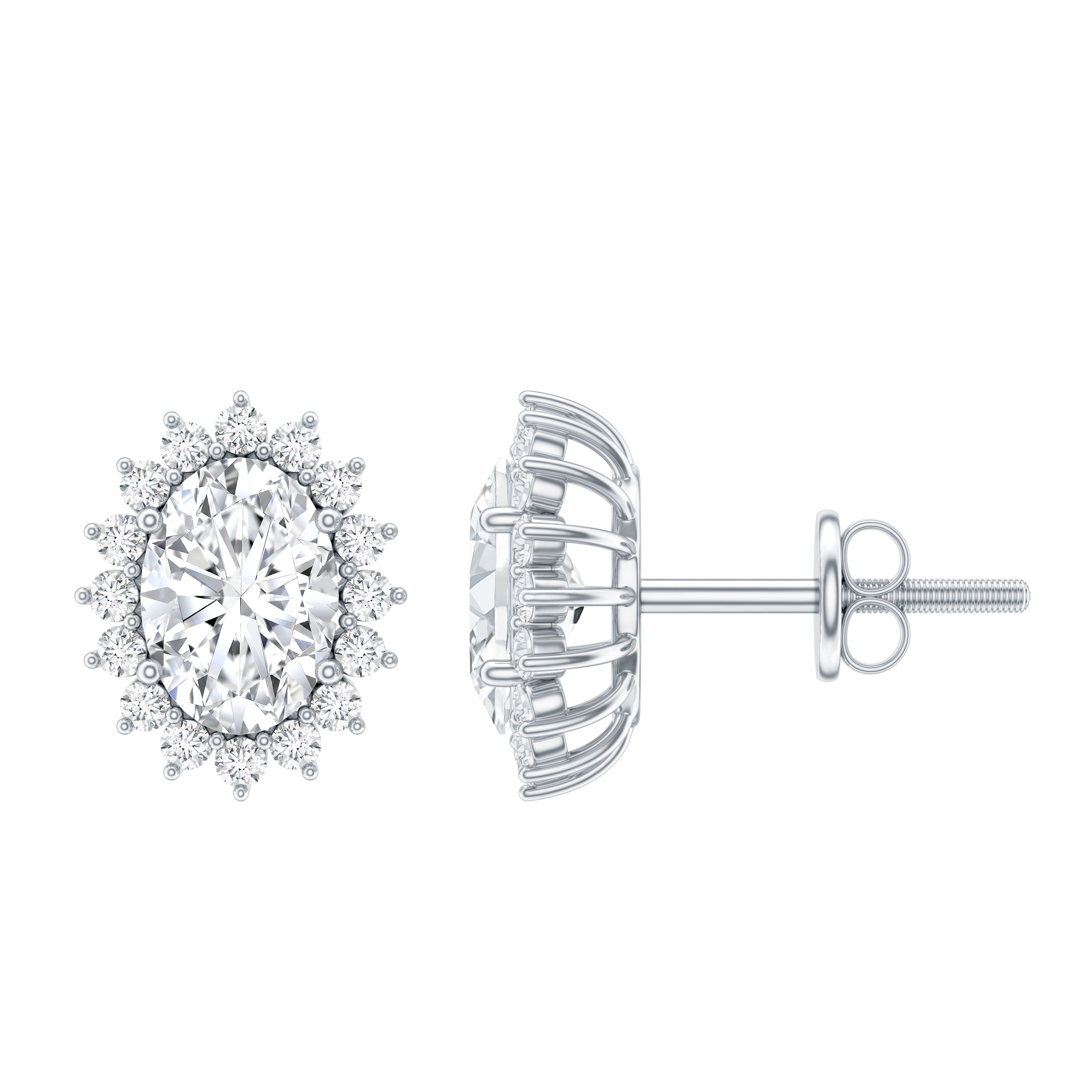Certified 2 Carat Oval Cubic Zirconia Halo Stud Earrings in Silver AAAAA 92.5 Sterling Silver - Rosec Jewels