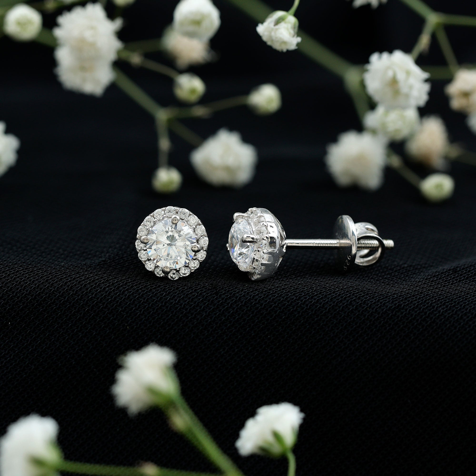 Certified 1 Carat Round Cut CZ Diamond Stud Earrings in Silver AAAAA 92.5 Sterling Silver - Rosec Jewels