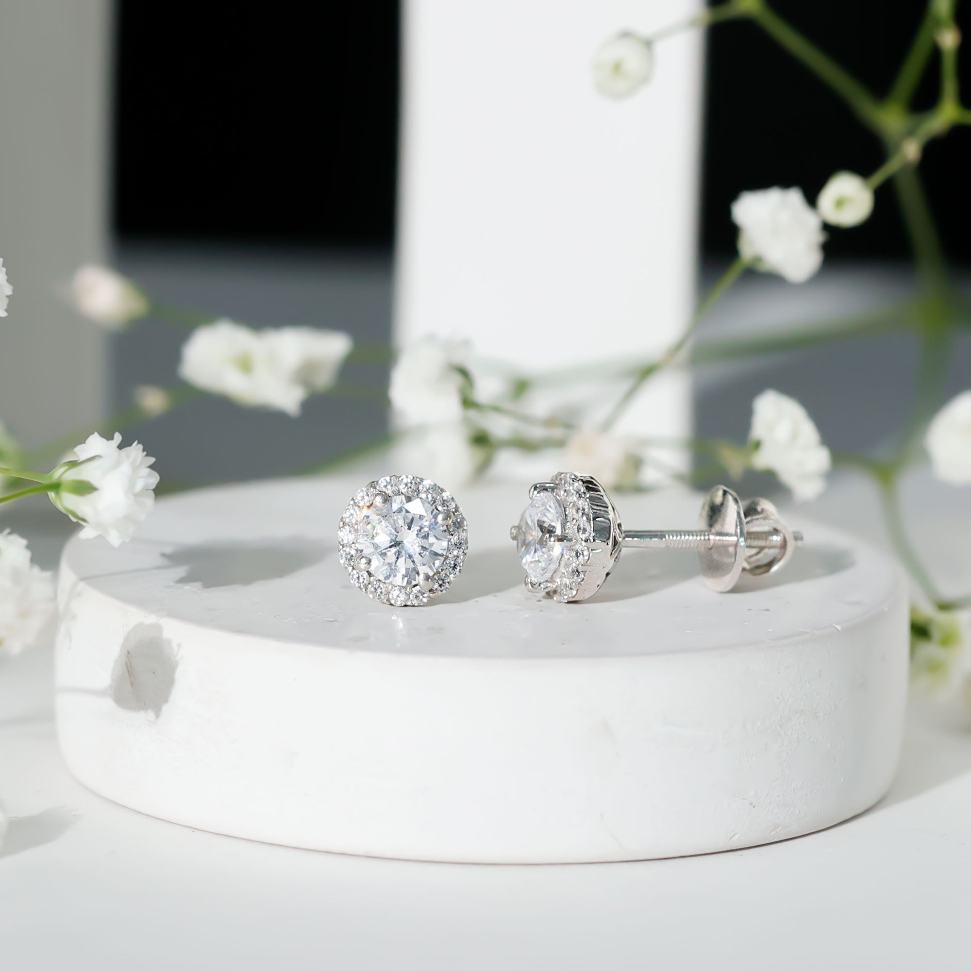 Certified 1 Carat Round Cut CZ Diamond Stud Earrings in Silver AAAAA 92.5 Sterling Silver - Rosec Jewels