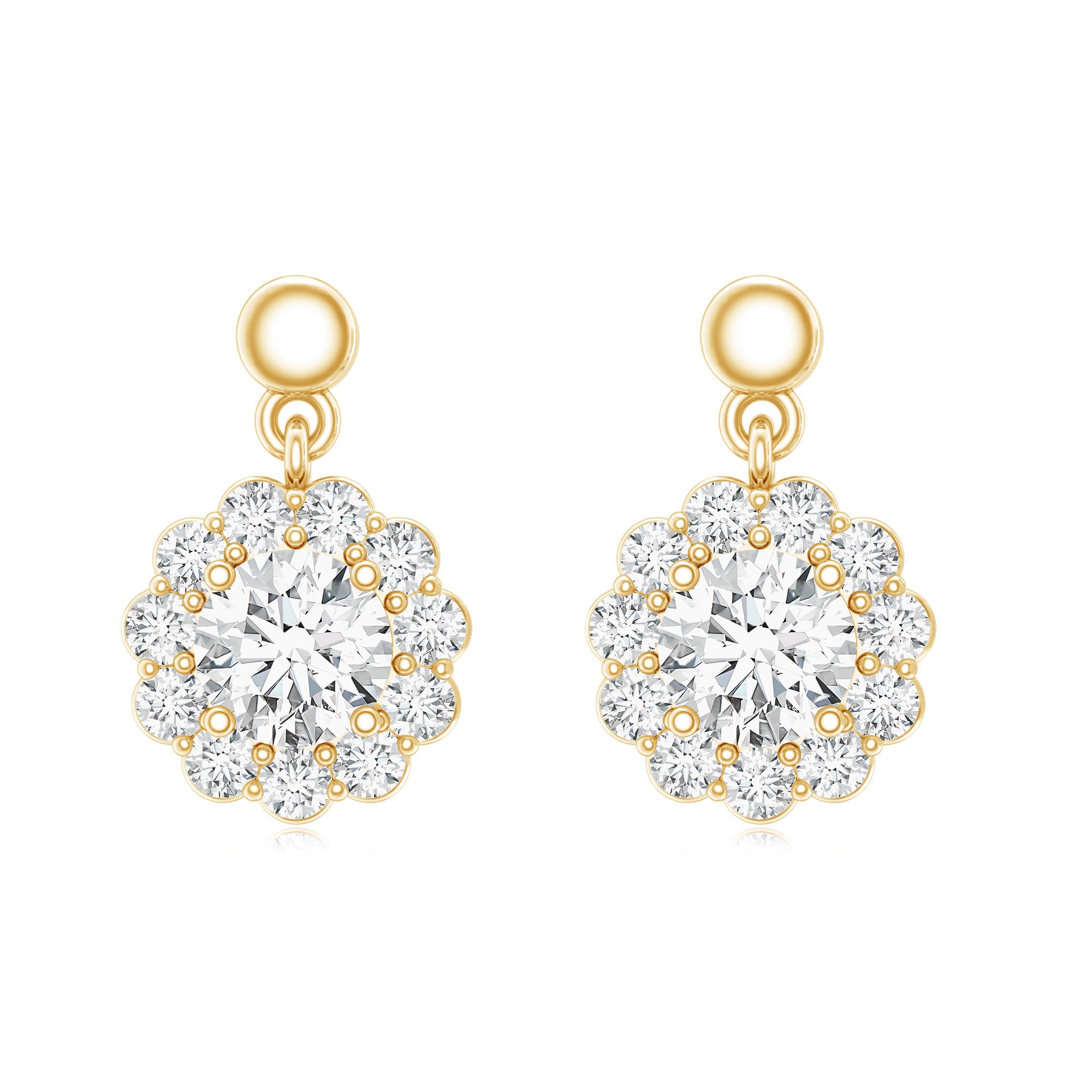Certified Moissanite Flower Halo Drop Earrings D-VS1 - Rosec Jewels