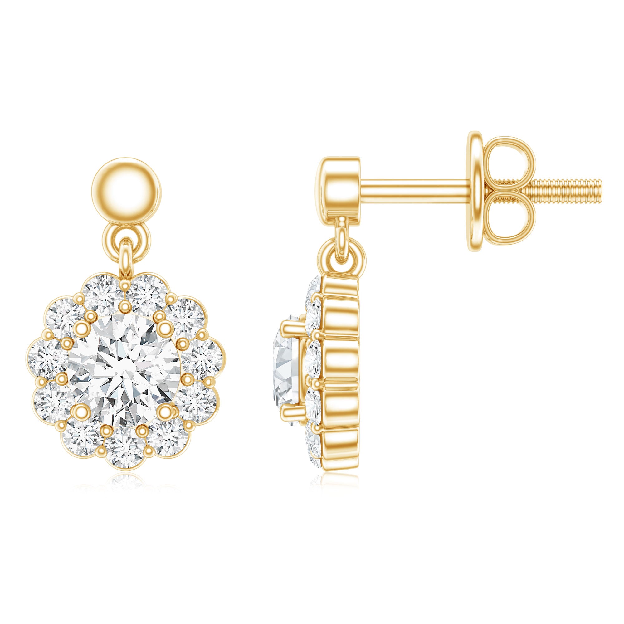 Certified Moissanite Flower Halo Drop Earrings D-VS1 - Rosec Jewels