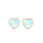 Heart Shaped Ethiopian Opal Stud Earrings with Moissanite Halo Ethiopian Opal - ( AAA ) - Quality - Rosec Jewels