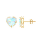Heart Shaped Ethiopian Opal Stud Earrings with Moissanite Halo Ethiopian Opal - ( AAA ) - Quality - Rosec Jewels