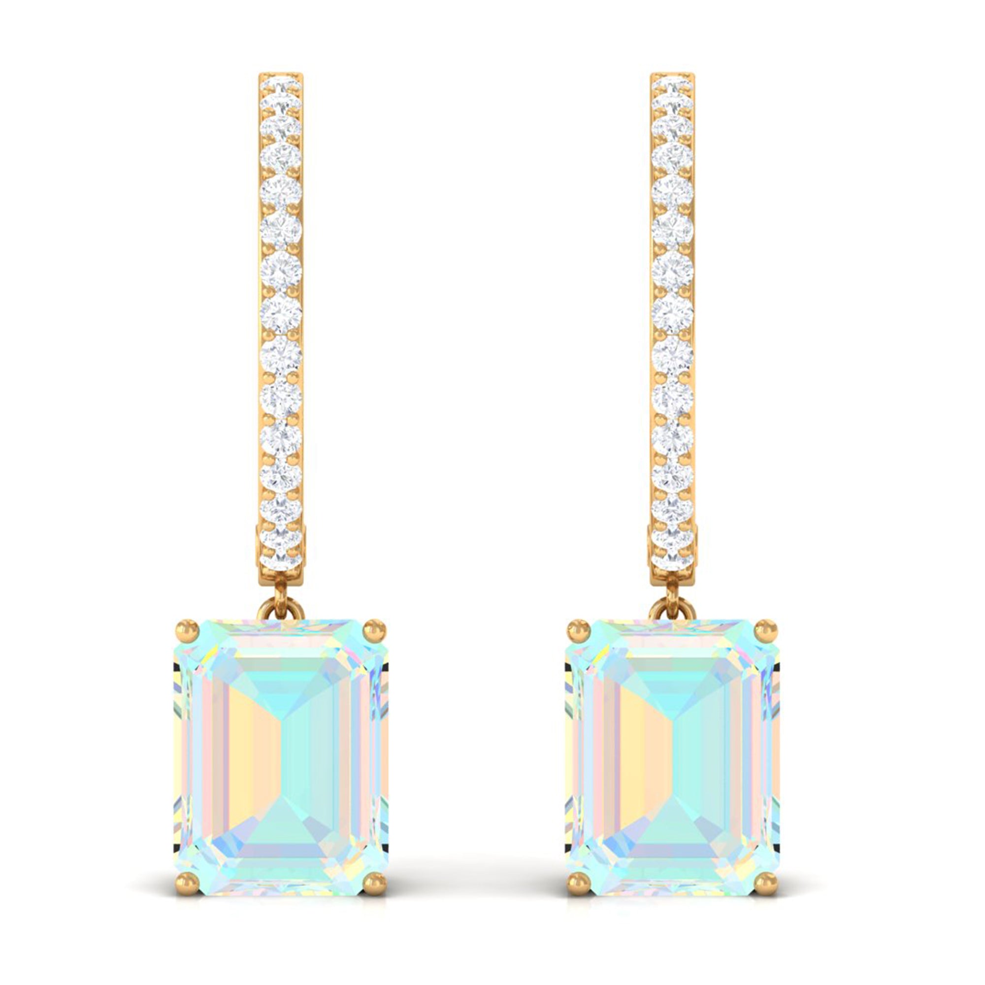 Emerald Cut Ethiopian Opal Minimal Hinged Hoop Drop Earrings with Moissanite Ethiopian Opal - ( AAA ) - Quality - Rosec Jewels