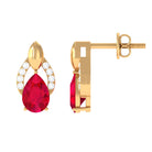 Pear Cut Lab Grown Ruby and Diamond Bridal Stud Earrings Lab Created Ruby - ( AAAA ) - Quality - Rosec Jewels