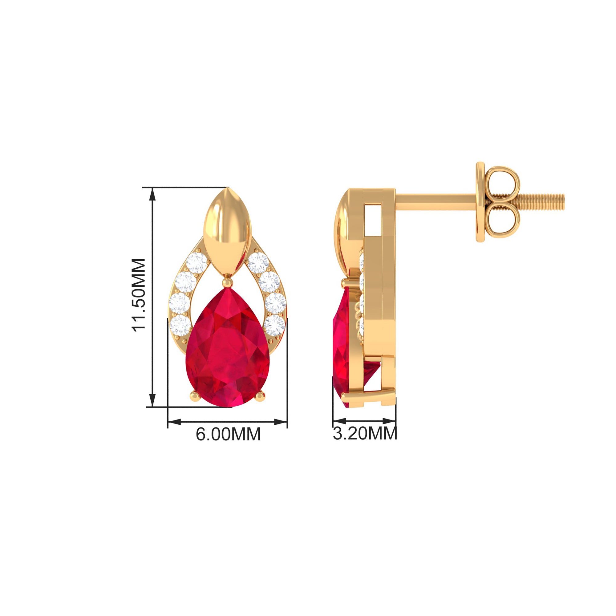 Pear Cut Lab Grown Ruby and Diamond Bridal Stud Earrings Lab Created Ruby - ( AAAA ) - Quality - Rosec Jewels
