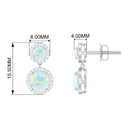 Round Ethiopian Opal and Diamond Halo Dangle Earrings Ethiopian Opal - ( AAA ) - Quality - Rosec Jewels