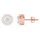 2 CT Round Ethiopian Opal Minimal Stud Earrings with Diamond Halo in Prong Setting Ethiopian Opal - ( AAA ) - Quality - Rosec Jewels
