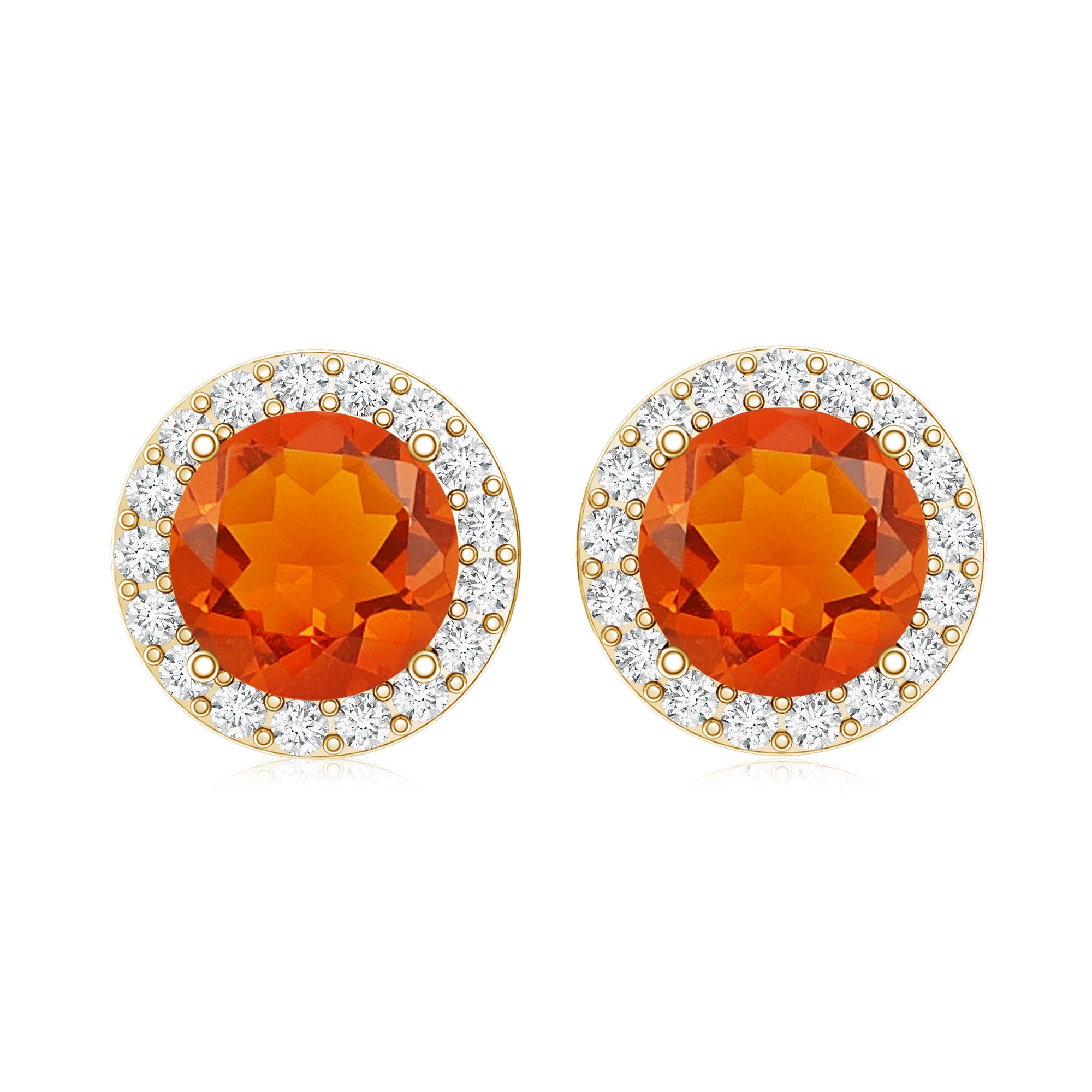 Round Fire Opal Minimal Halo Stud Earrings with Diamond AAA - Rosec Jewels