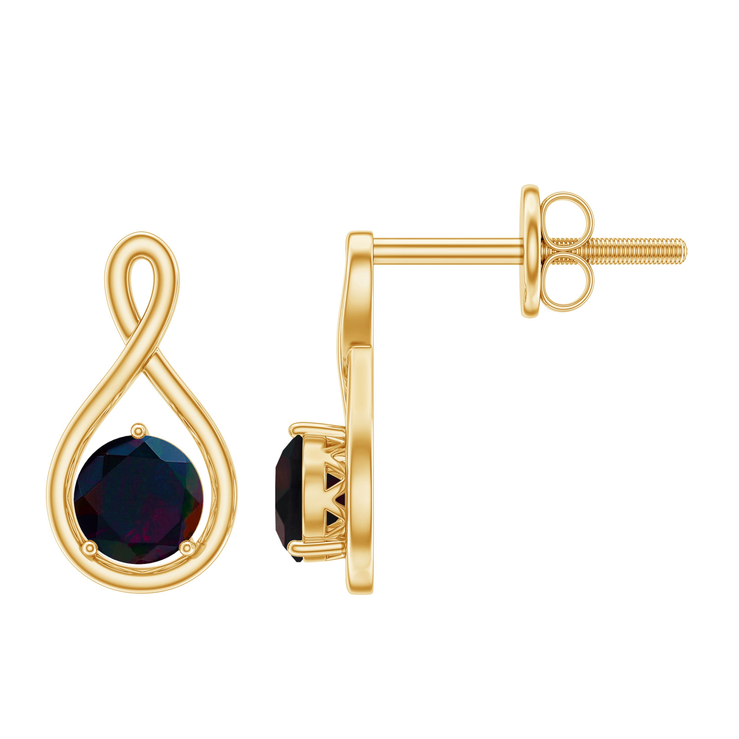 Natural Black Opal Infinity Earrings with Screw Back AAA - Rosec Jewels