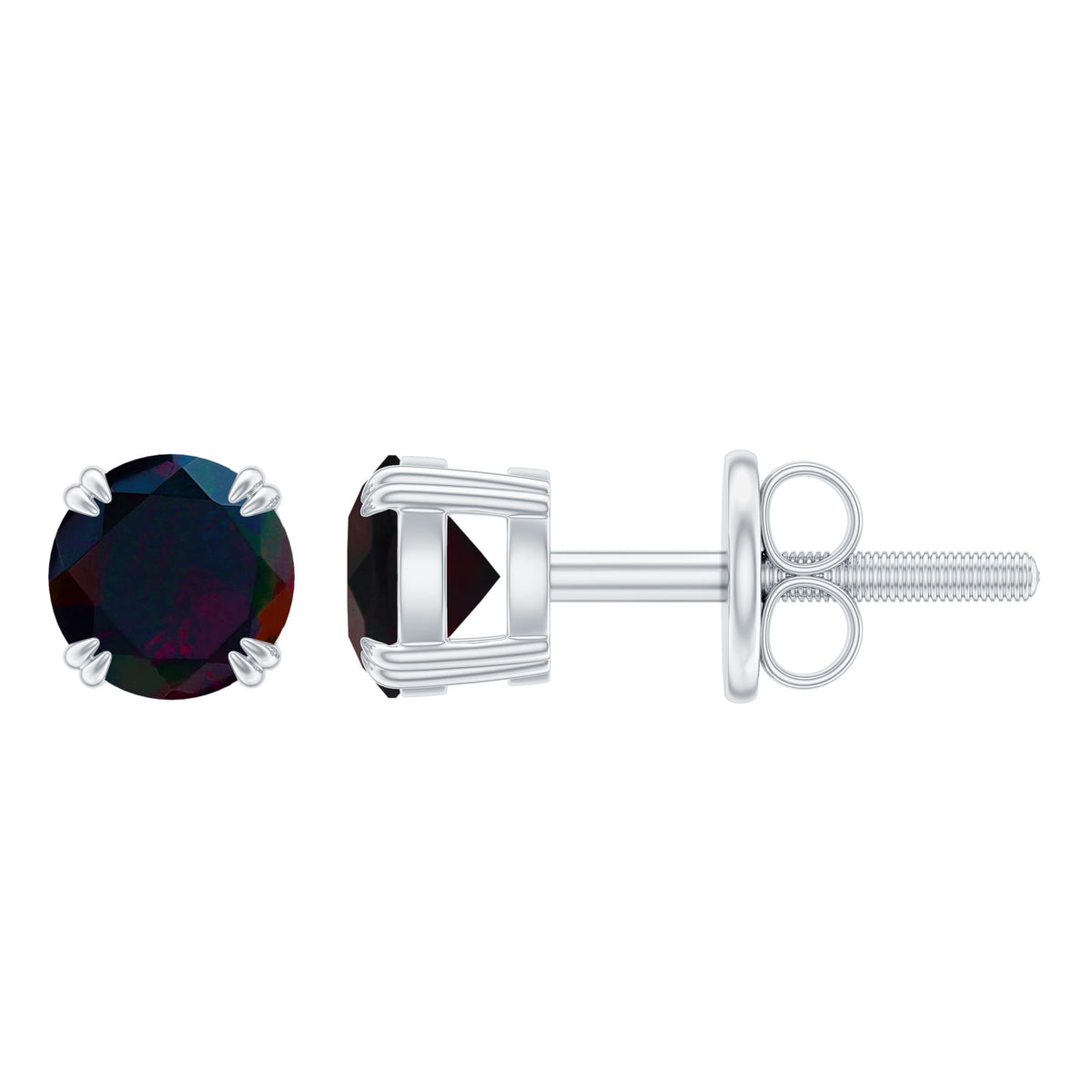 0.9 Carat Natural Black Opal Solitaire Stud Earrings with Screw Back AAA - Rosec Jewels