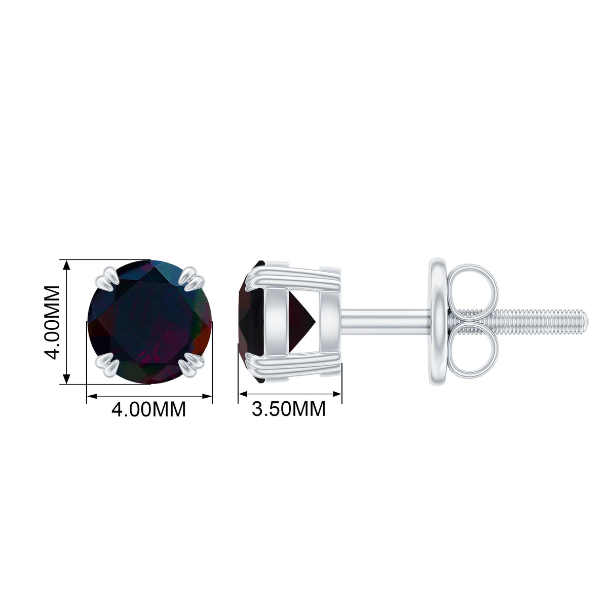0.9 Carat Natural Black Opal Solitaire Stud Earrings with Screw Back AAA - Rosec Jewels