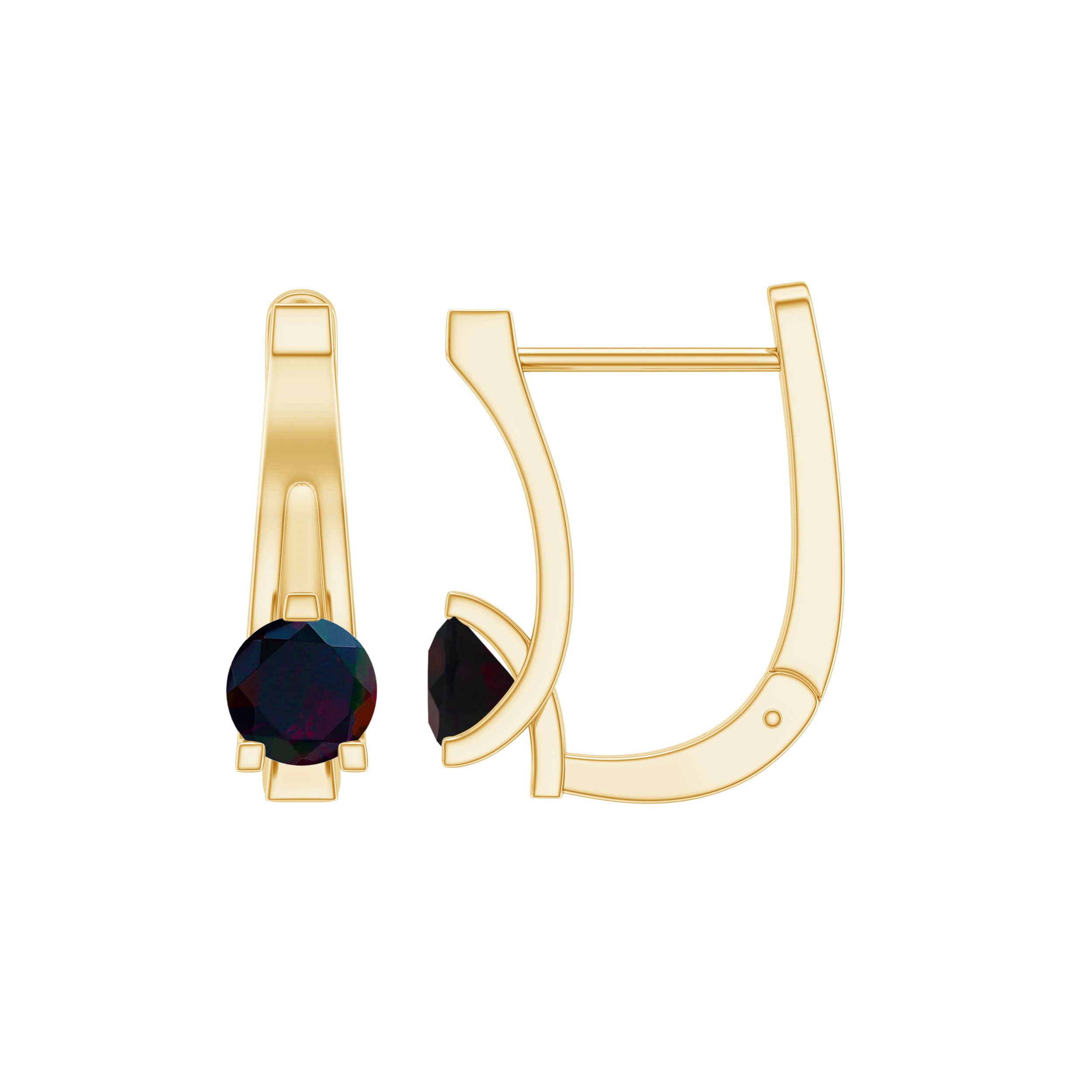 1 Carat Round Cut Black Opal J Hoop Earrings for Women AAA - Rosec Jewels