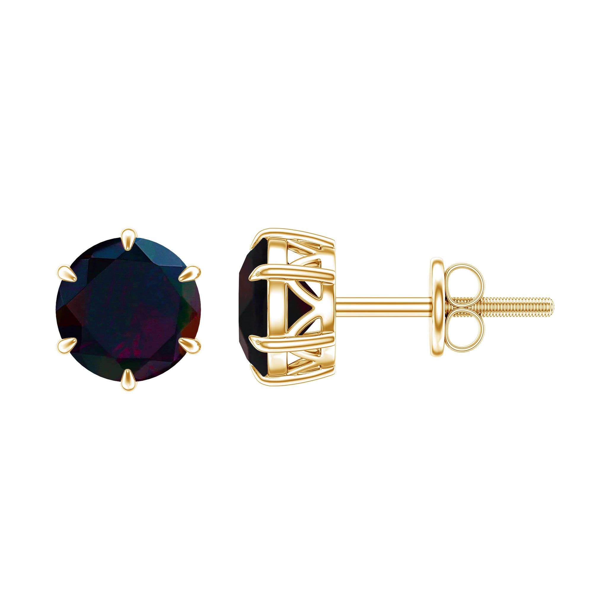 6 MM Claw Set Black Opal Solitaire Stud earrings AAA - Rosec Jewels