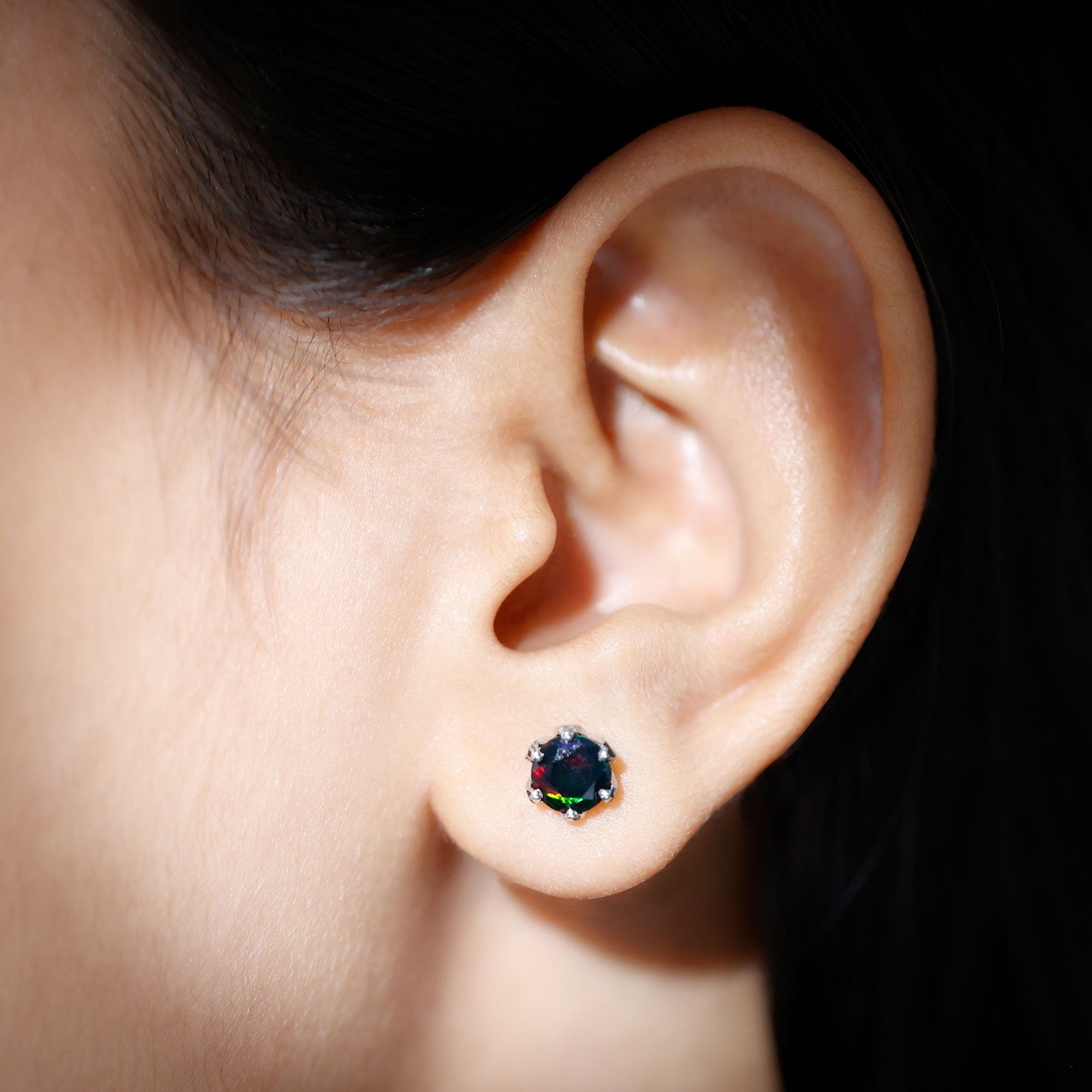1.6 Carat Round Shape Black Opal Solitaire Stud Earrings AAA - Rosec Jewels
