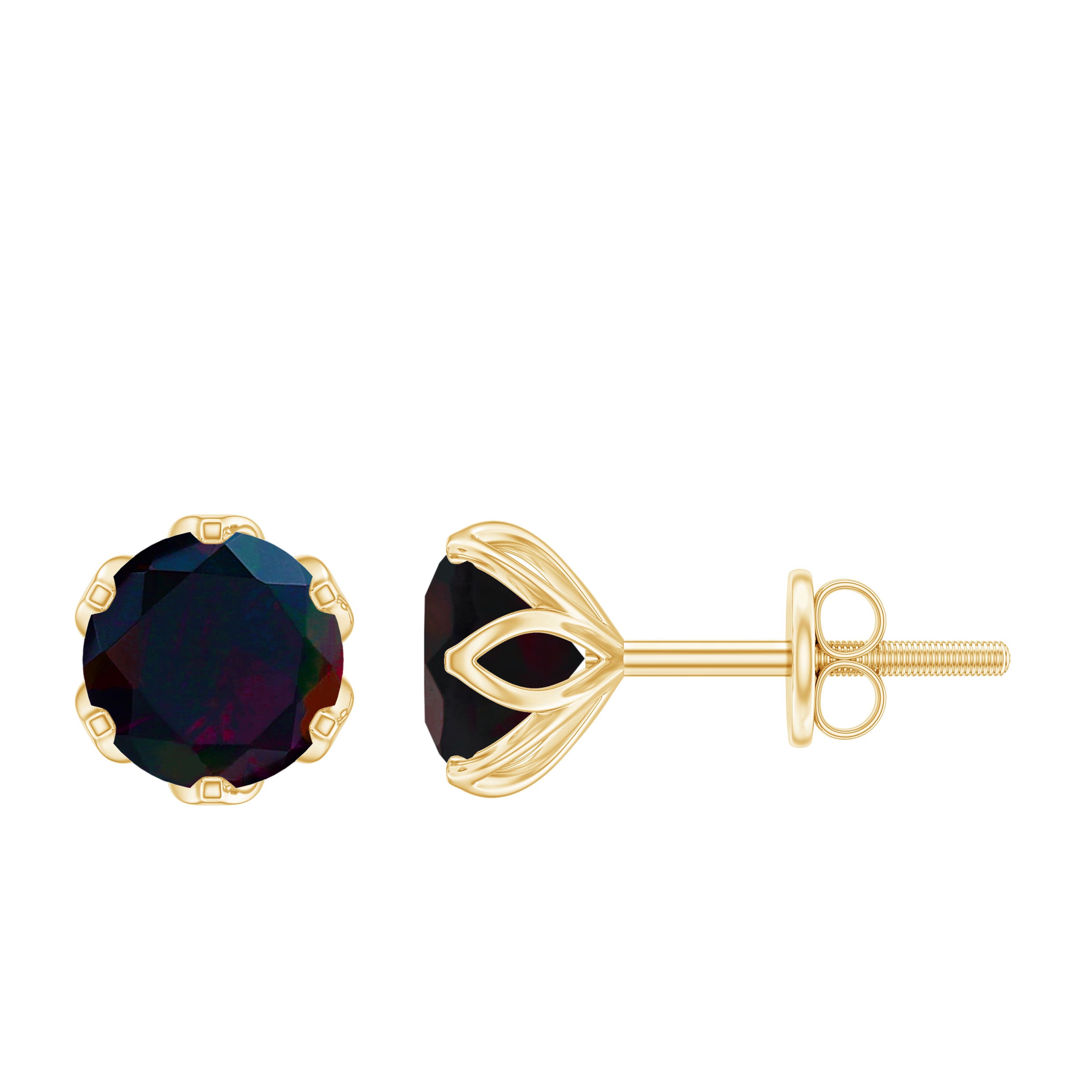 1.6 Carat Round Shape Black Opal Solitaire Stud Earrings AAA - Rosec Jewels