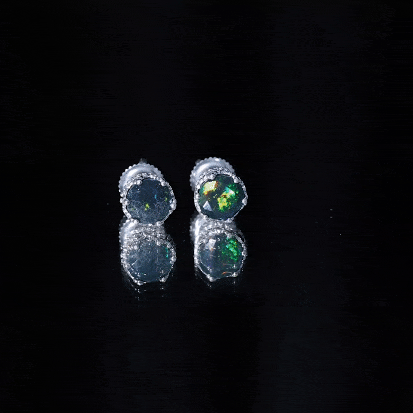 Natural 1.6 Carat Black Opal Crown Stud Earrings in Silver AAA 92.5 Sterling Silver - Rosec Jewels