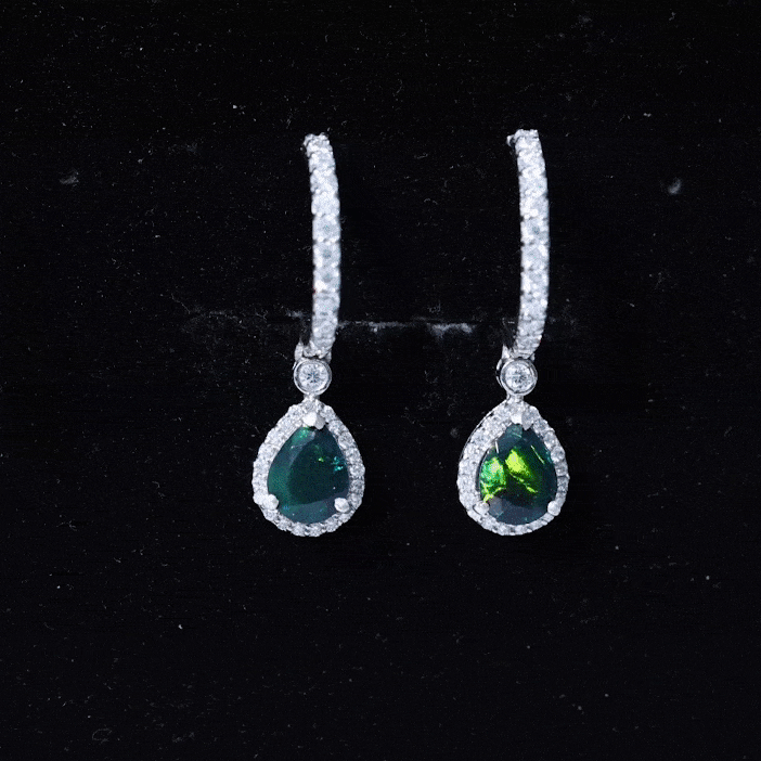 Natural 2 Carat Black Opal Teardrop Earrings with Moissanite AAA 92.5 Sterling Silver - Rosec Jewels