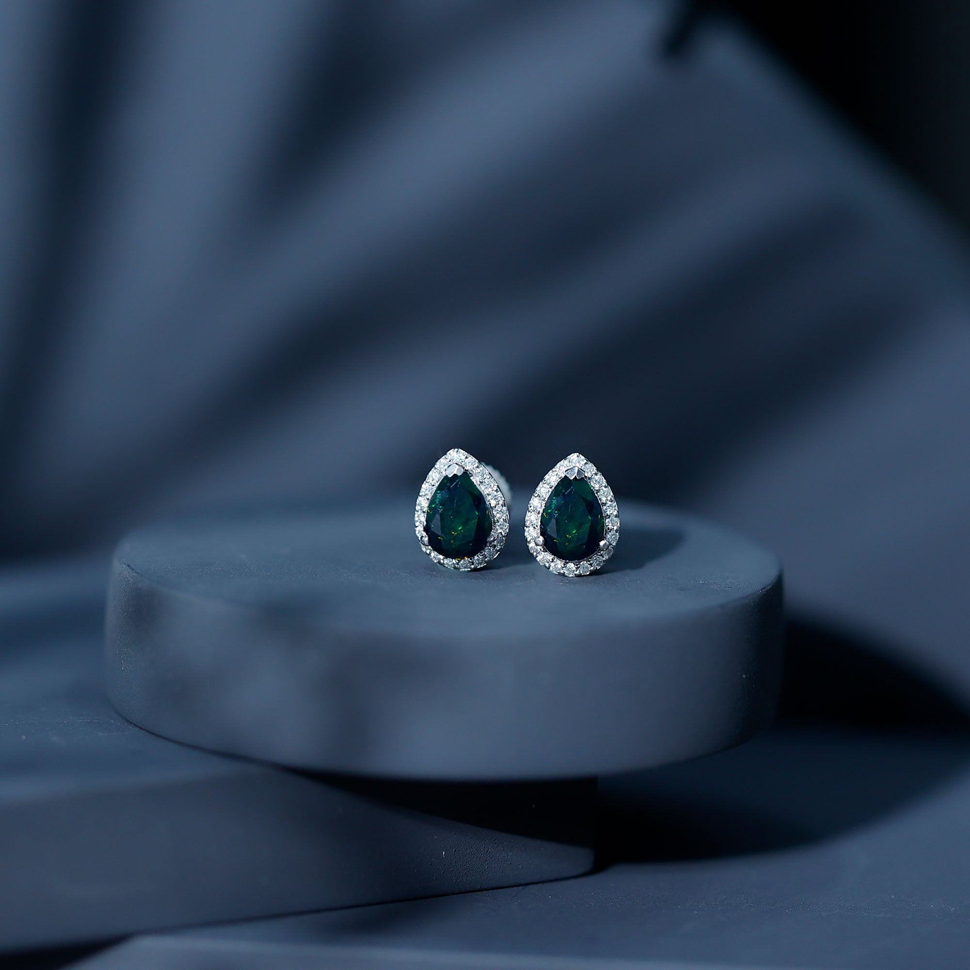 Classic Pear Cut Black Opal and Moissanite Halo Stud Earrings AAA - Rosec Jewels