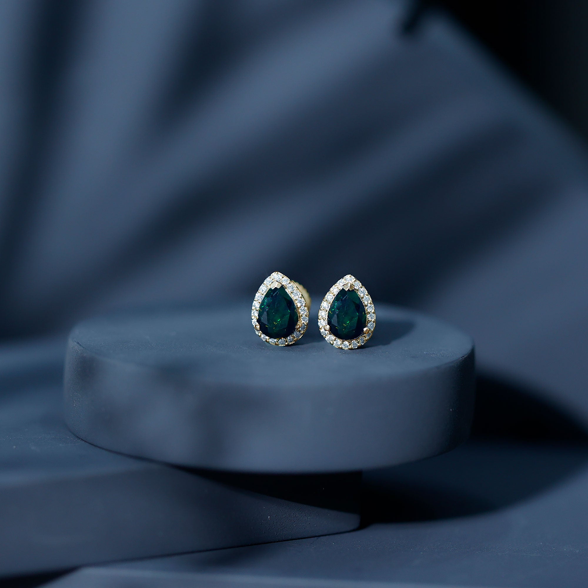 Classic Pear Cut Black Opal and Moissanite Halo Stud Earrings AAA - Rosec Jewels