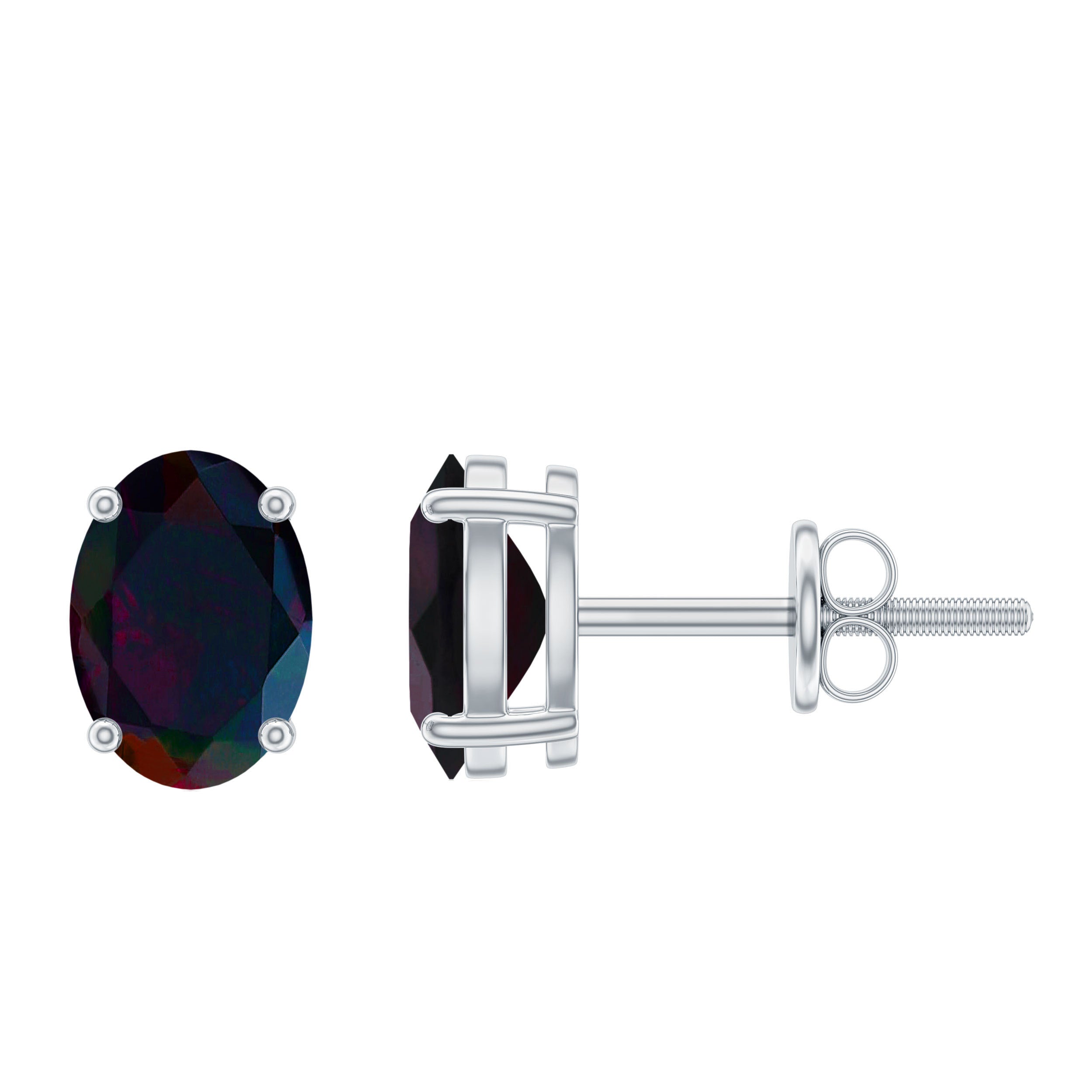 Real Black Opal Solitaire Stud Earrings in 4 Prong Setting
