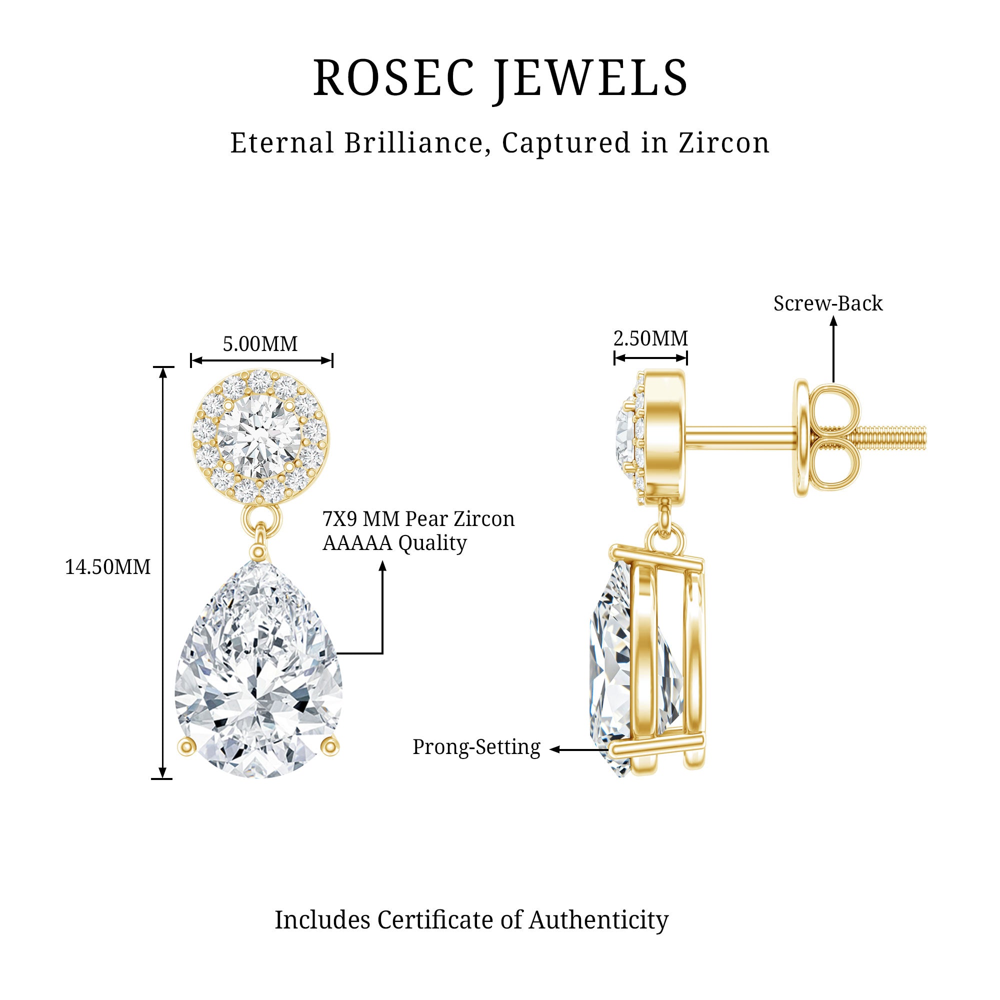 Classic Zircon Bridal Drop Earrings AAAA - Rosec Jewels
