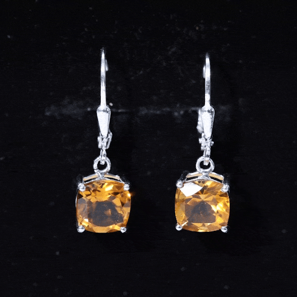8MM Cushion Cut Citrine Solitaire Drop Earrings AAA - Rosec Jewels