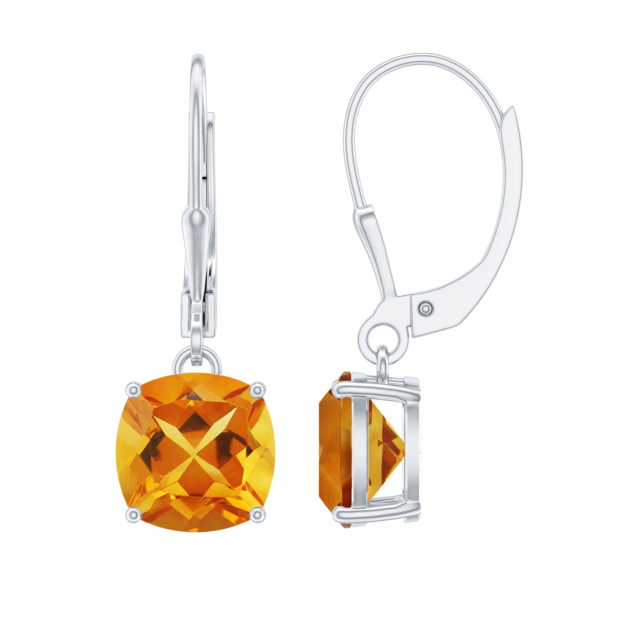 8MM Cushion Cut Citrine Solitaire Drop Earrings