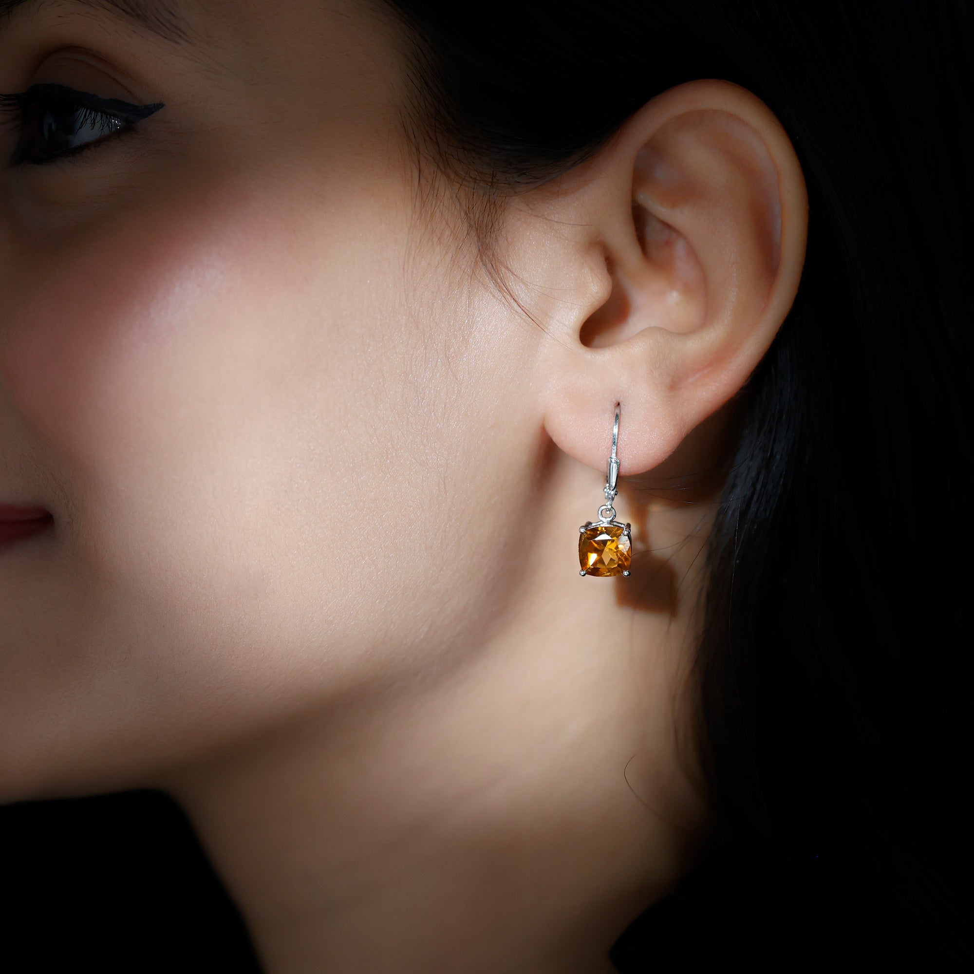 8MM Cushion Cut Citrine Solitaire Drop Earrings AAA - Rosec Jewels