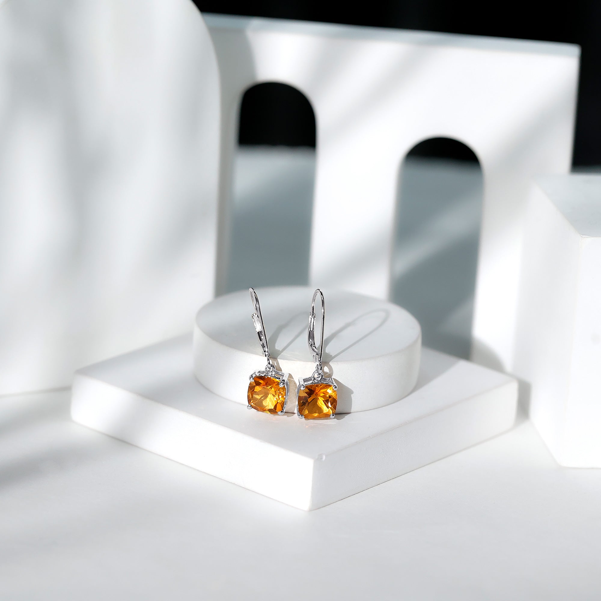 8MM Cushion Cut Citrine Solitaire Drop Earrings AAA - Rosec Jewels