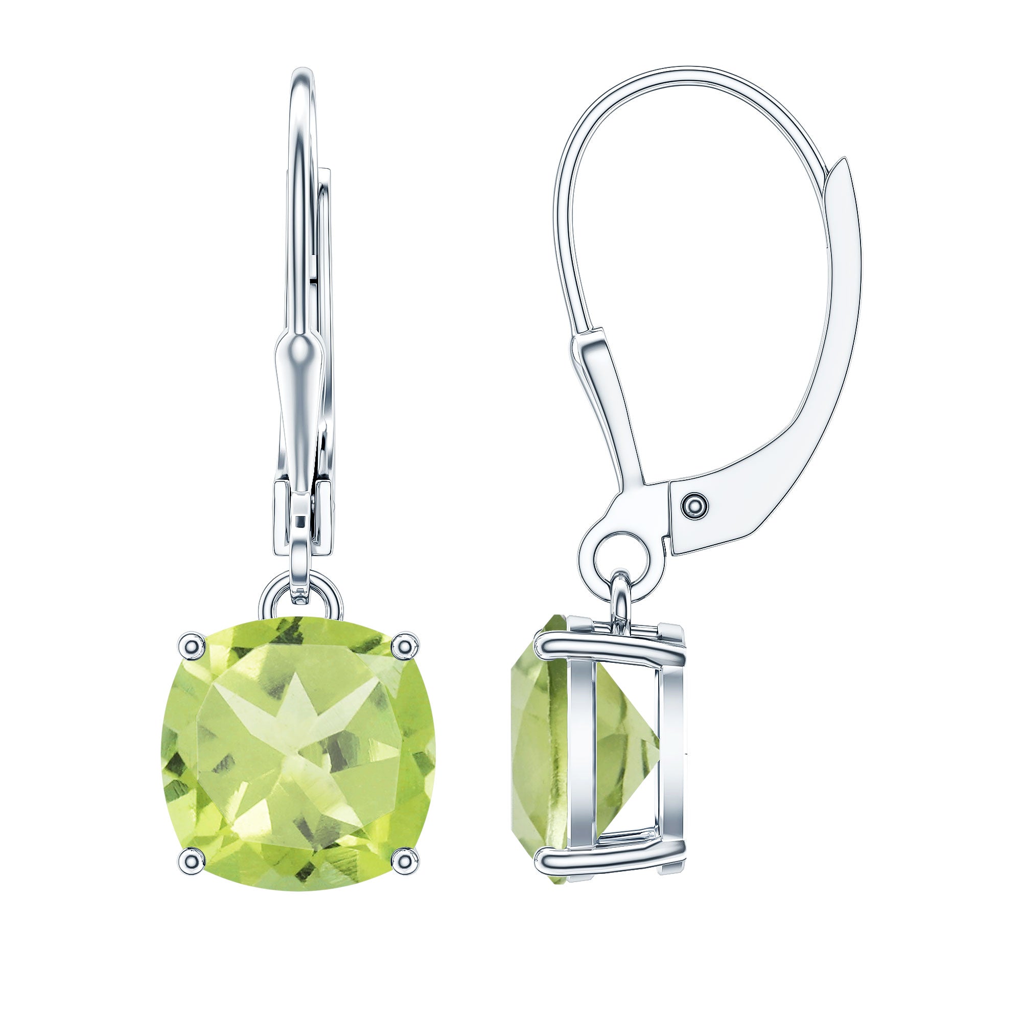 4 Carat Cushion Cut Peridot Solitaire Drop Earrings with Leverback AAA - Rosec Jewels