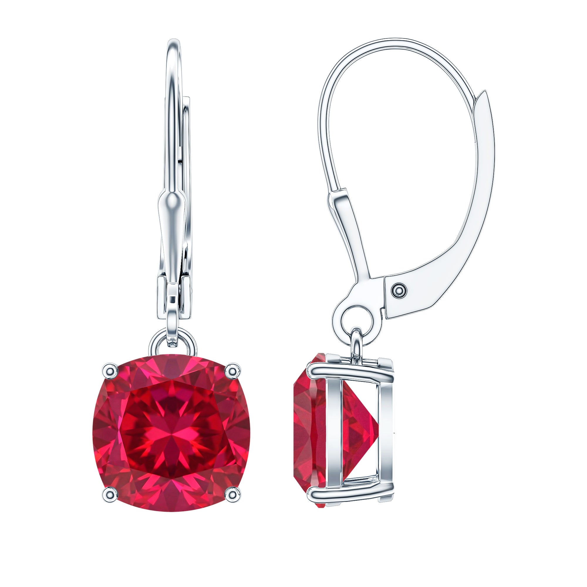 4 Carat Cushion Cut Lab Grown Ruby Hoop Earrings for Women AAAA 92.5 Sterling Silver - Rosec Jewels