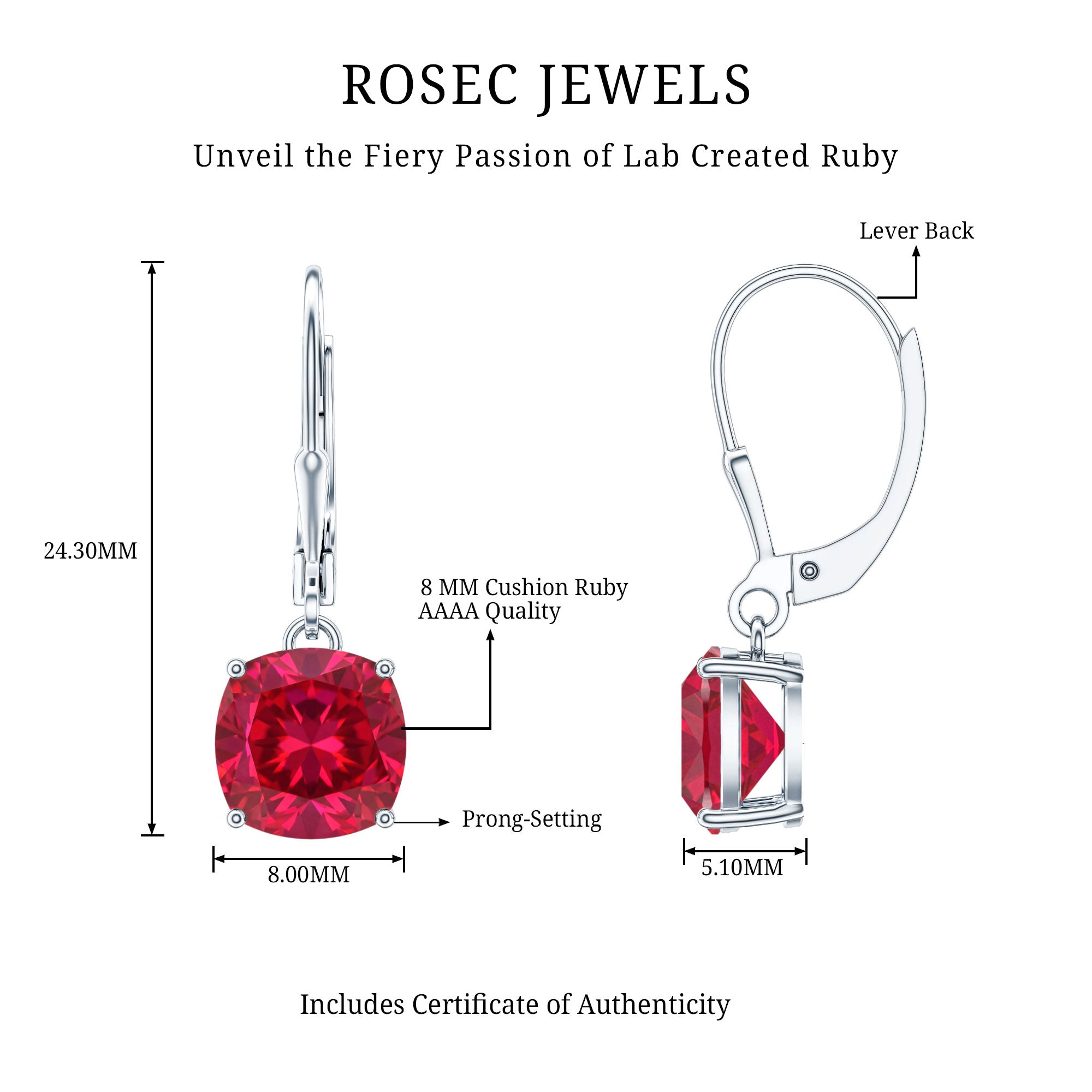 4 Carat Cushion Cut Lab Grown Ruby Hoop Earrings for Women AAAA 92.5 Sterling Silver - Rosec Jewels