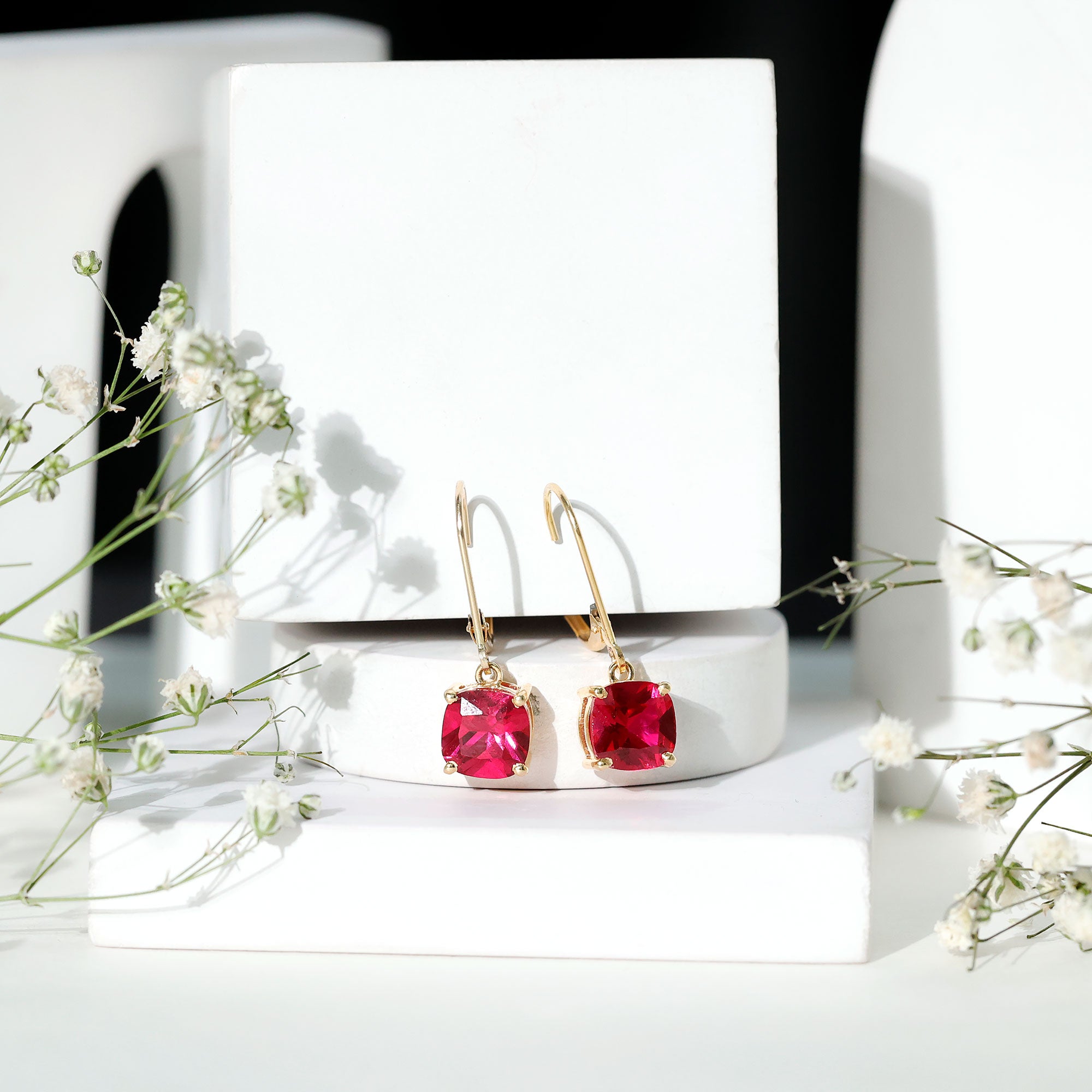 Lab Created Ruby Drop Earrings For Women AAAA - Rosec Jewels