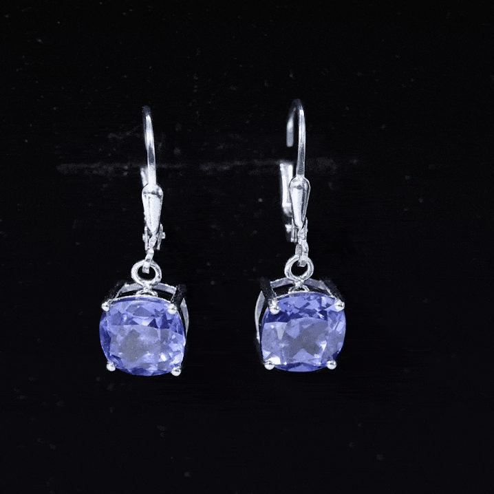 8MM Cushion Cut Lab Created Tanzanite Solitaire Drop Earrings AAAA - Rosec Jewels