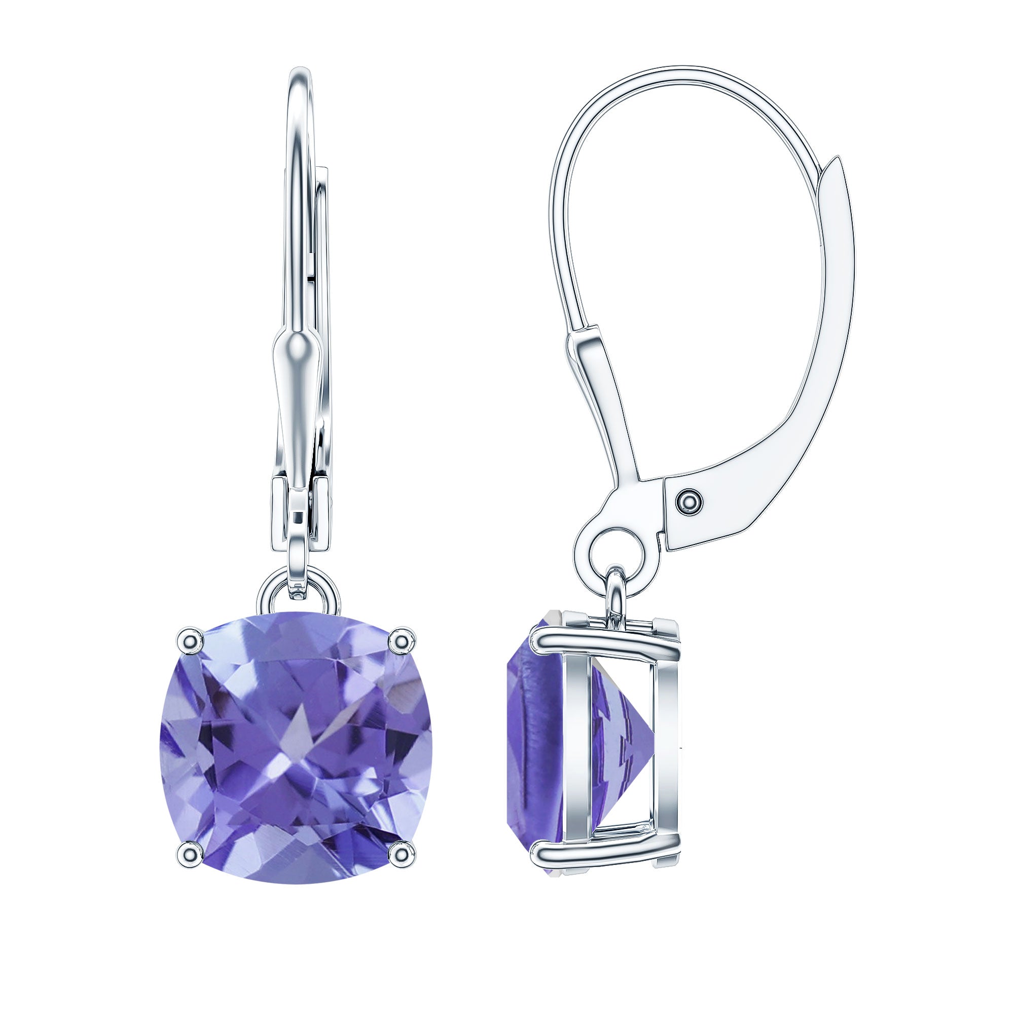8MM Cushion Cut Lab Created Tanzanite Solitaire Drop Earrings AAAA - Rosec Jewels