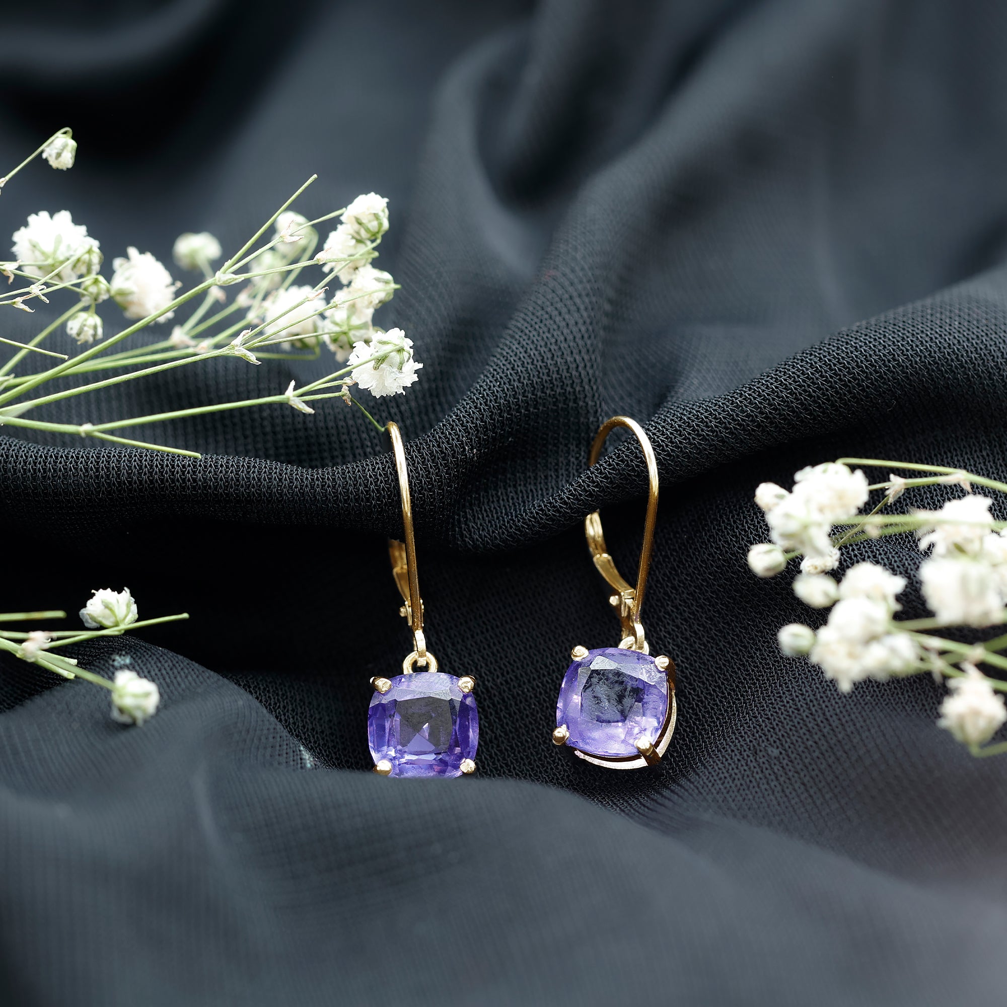 8MM Cushion Cut Lab Created Tanzanite Solitaire Drop Earrings AAAA - Rosec Jewels