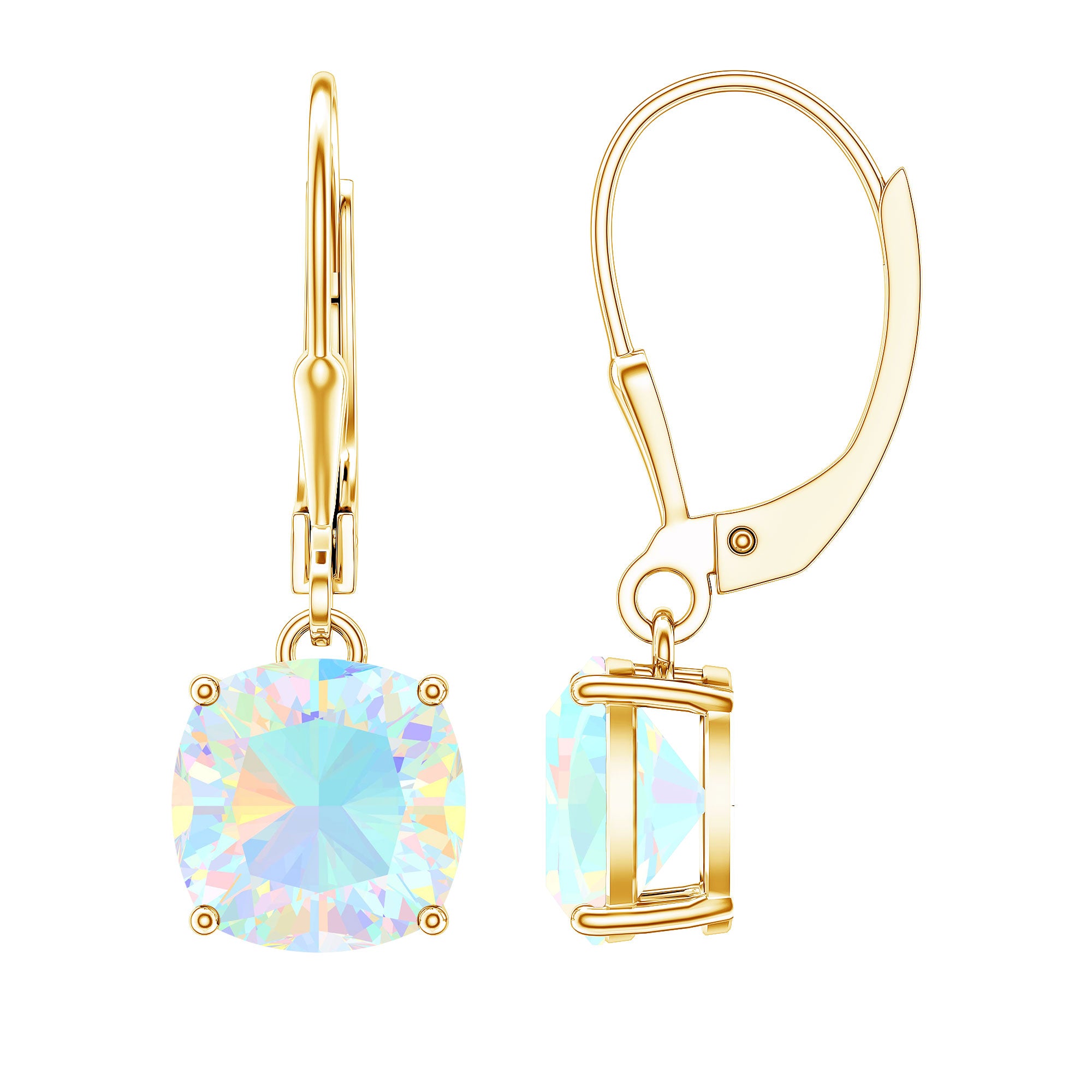 Cushion Cut Solitaire Ethiopian Opal Drop Earrings AAA - Rosec Jewels
