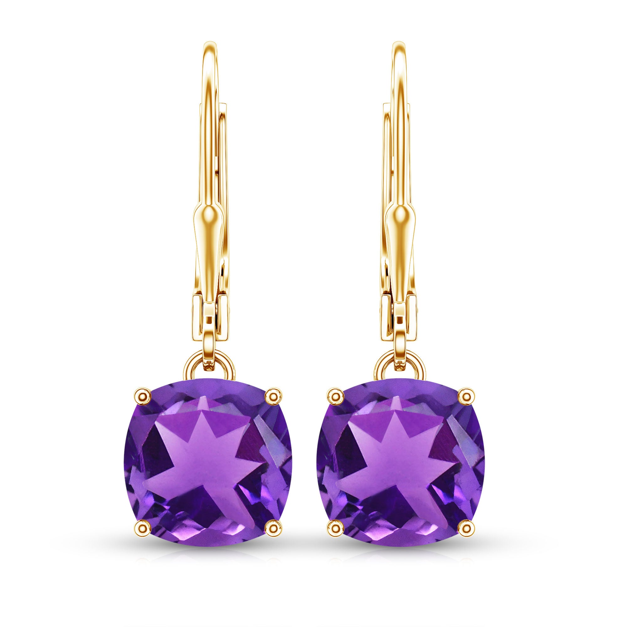 Natural 8mm Cushion Cut Amethyst Drop Earrings with Lever Back AAA - Rosec Jewels