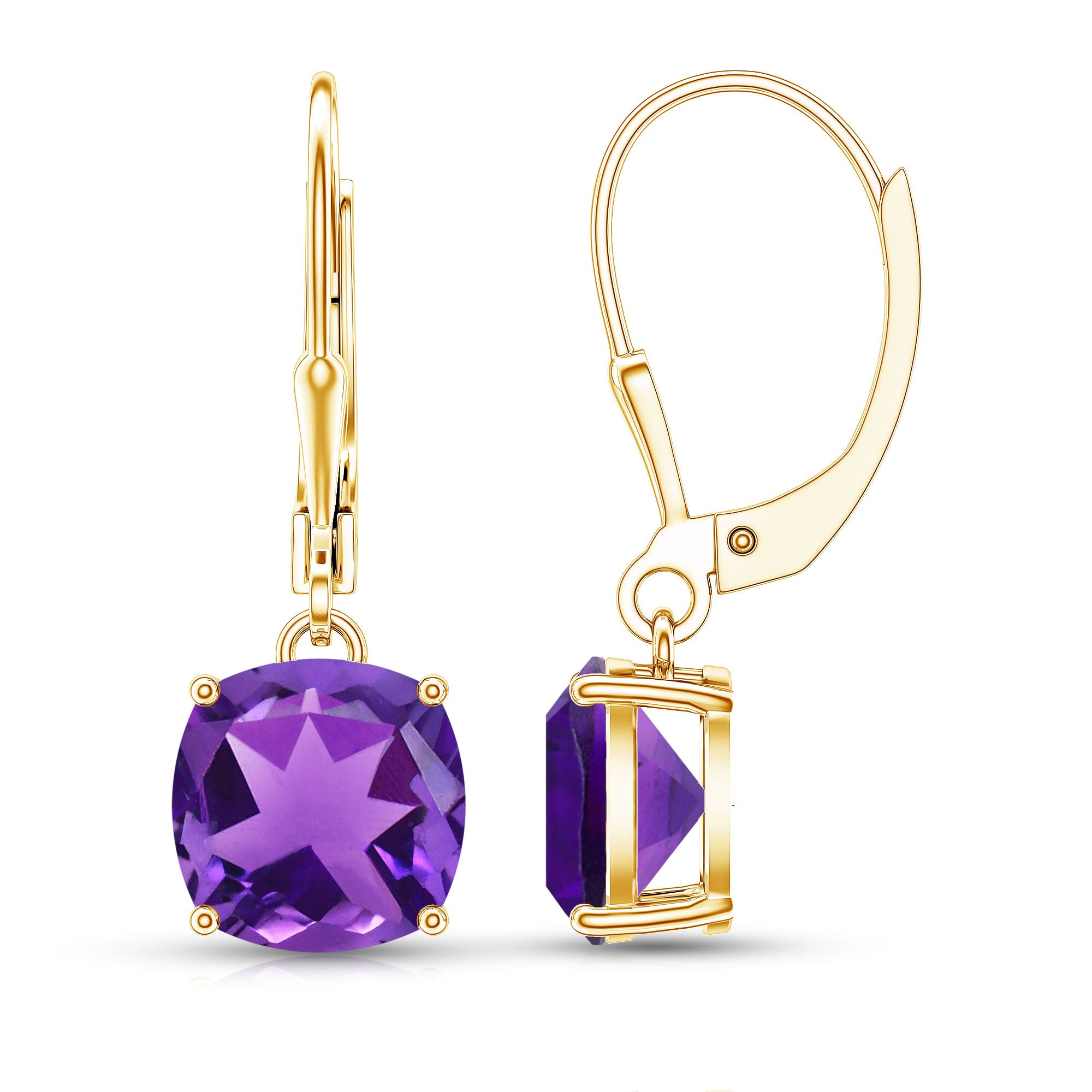 Natural 8mm Cushion Cut Amethyst Drop Earrings with Lever Back AAA - Rosec Jewels
