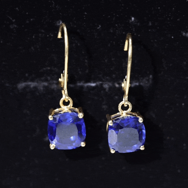 Cushion Cut Lab Grown Blue Sapphire Drop Hoop Earrings AAAA - Rosec Jewels