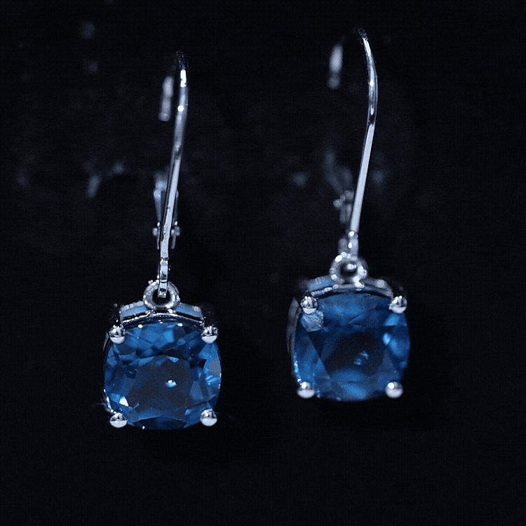 Cushion Cut London Blue Topaz Solitaire Drop Earrings AAA - Rosec Jewels