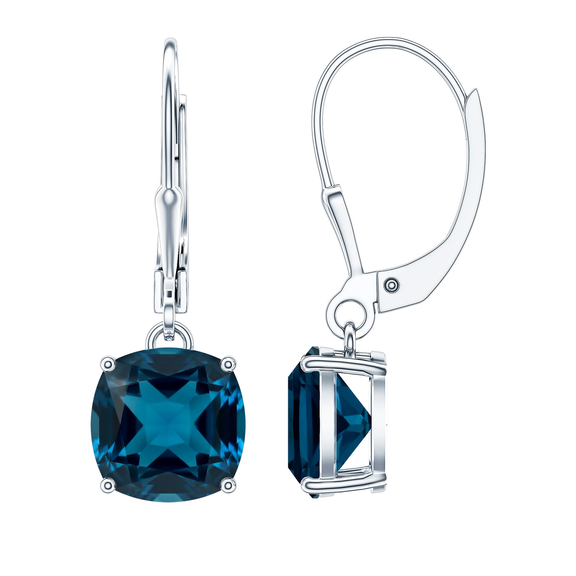 Cushion Cut London Blue Topaz Solitaire Drop Earrings AAA - Rosec Jewels