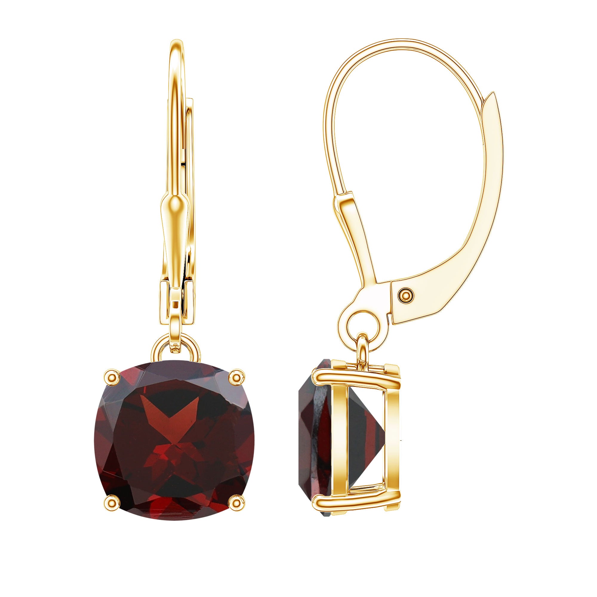 8 MM Cushion Cut Garnet Solitaire Drop Earrings with Lever Back AAA - Rosec Jewels