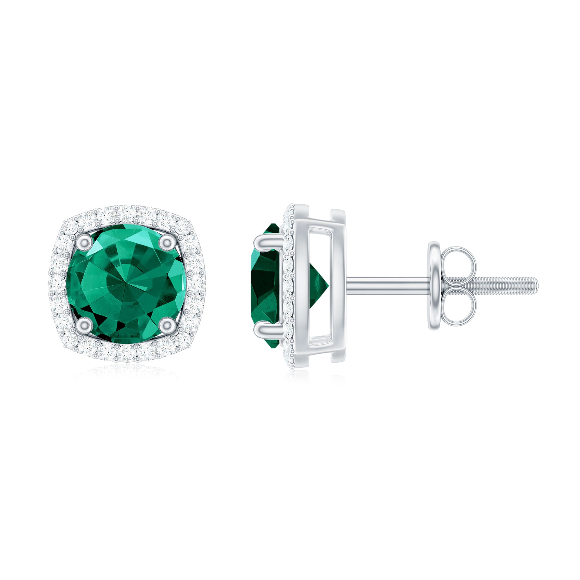 6 MM Lab Grown Emerald Stud Earrings with Moissanite