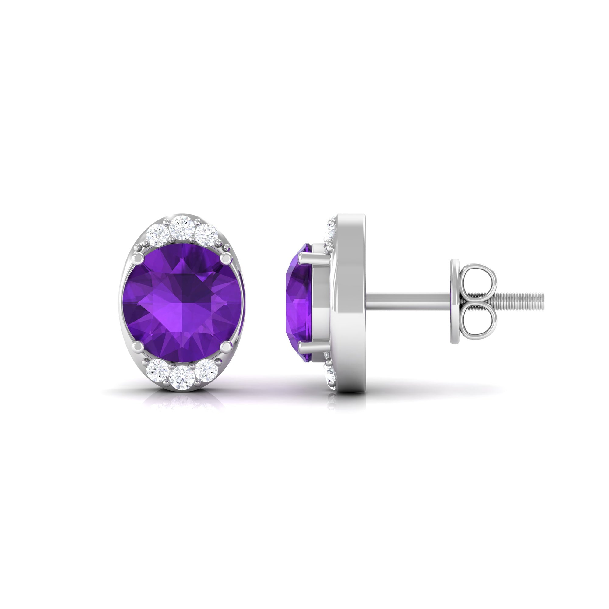 Simple Amethyst and Diamond Stud Earrings