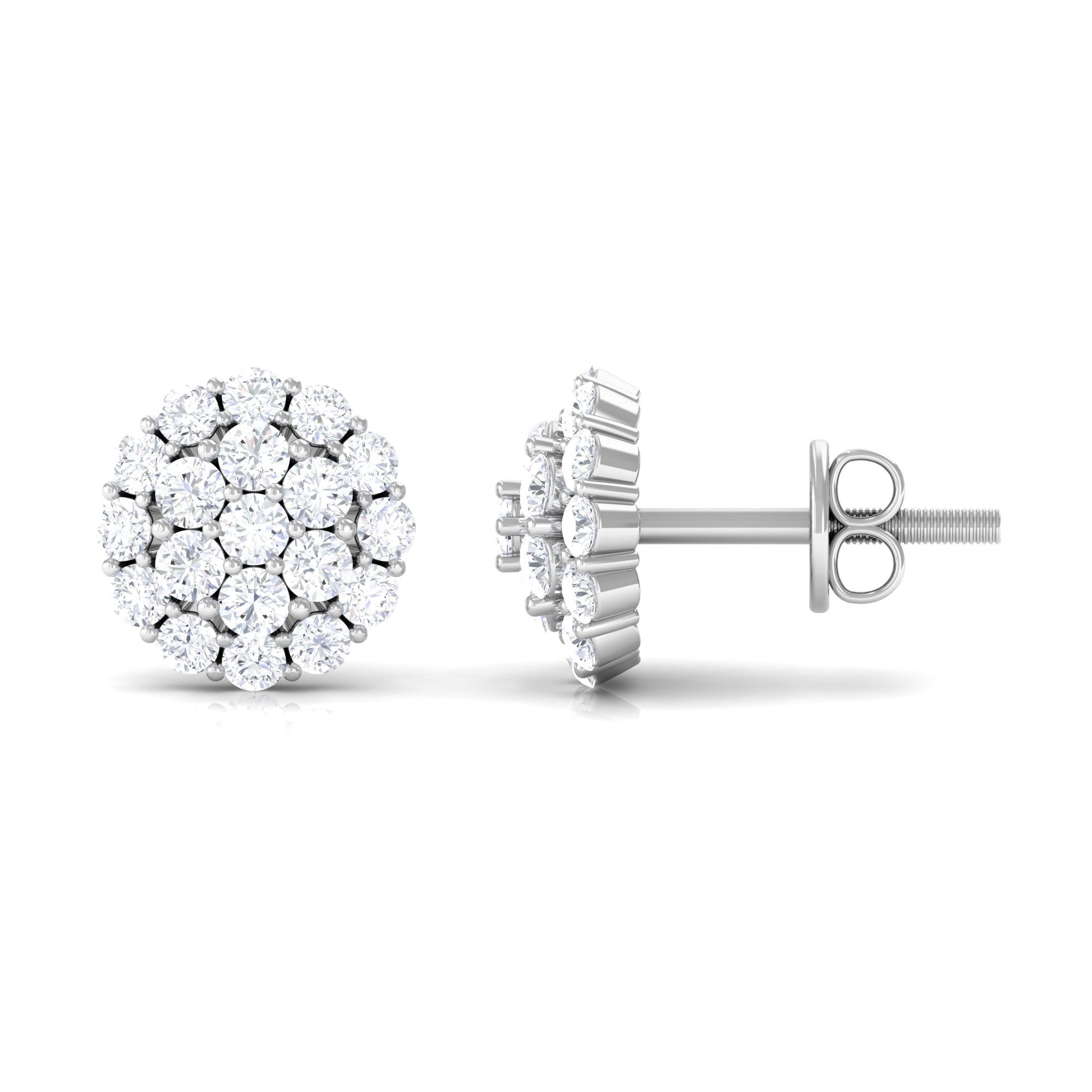 Certified Real Diamond Cluster Stud Earrings
