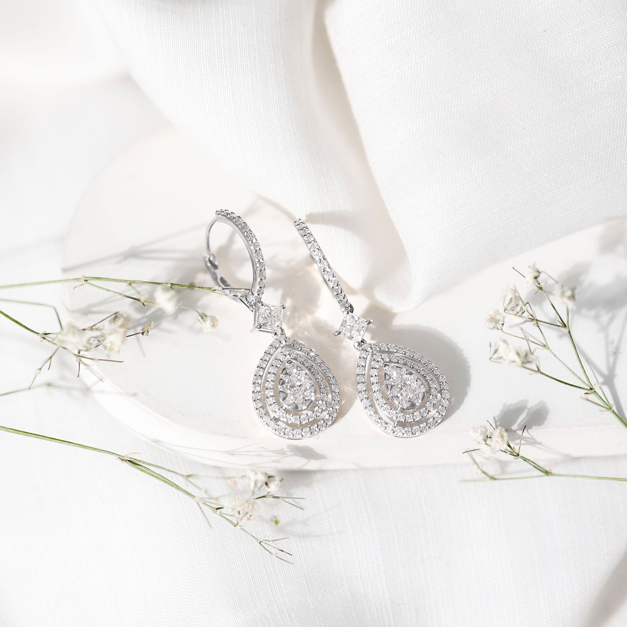 Certified Moissanite Teardrop Hoop Earrings for Women D-VS1 - Rosec Jewels