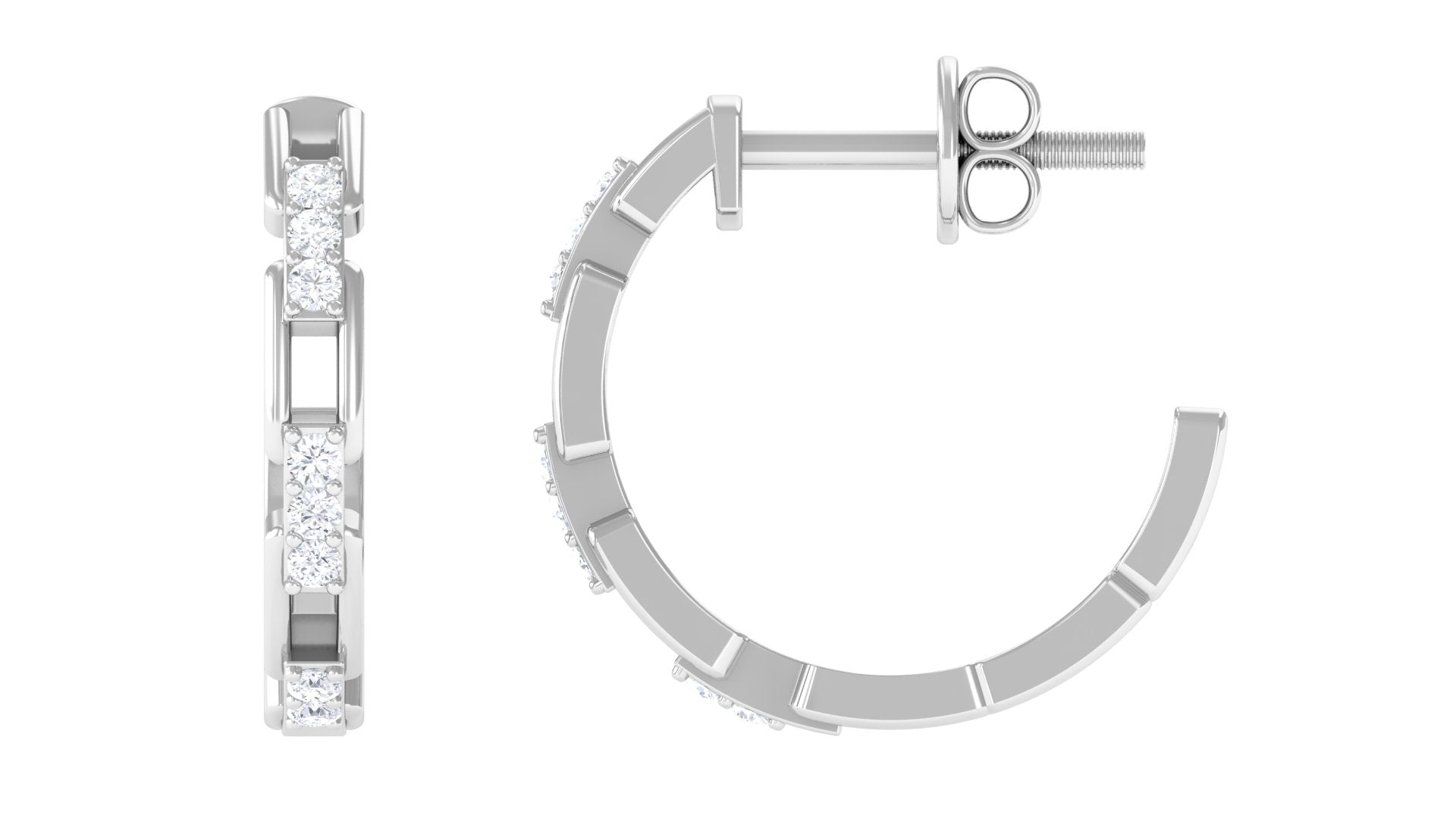 Natural Diamond Half Hoop Earrings with Screw Back