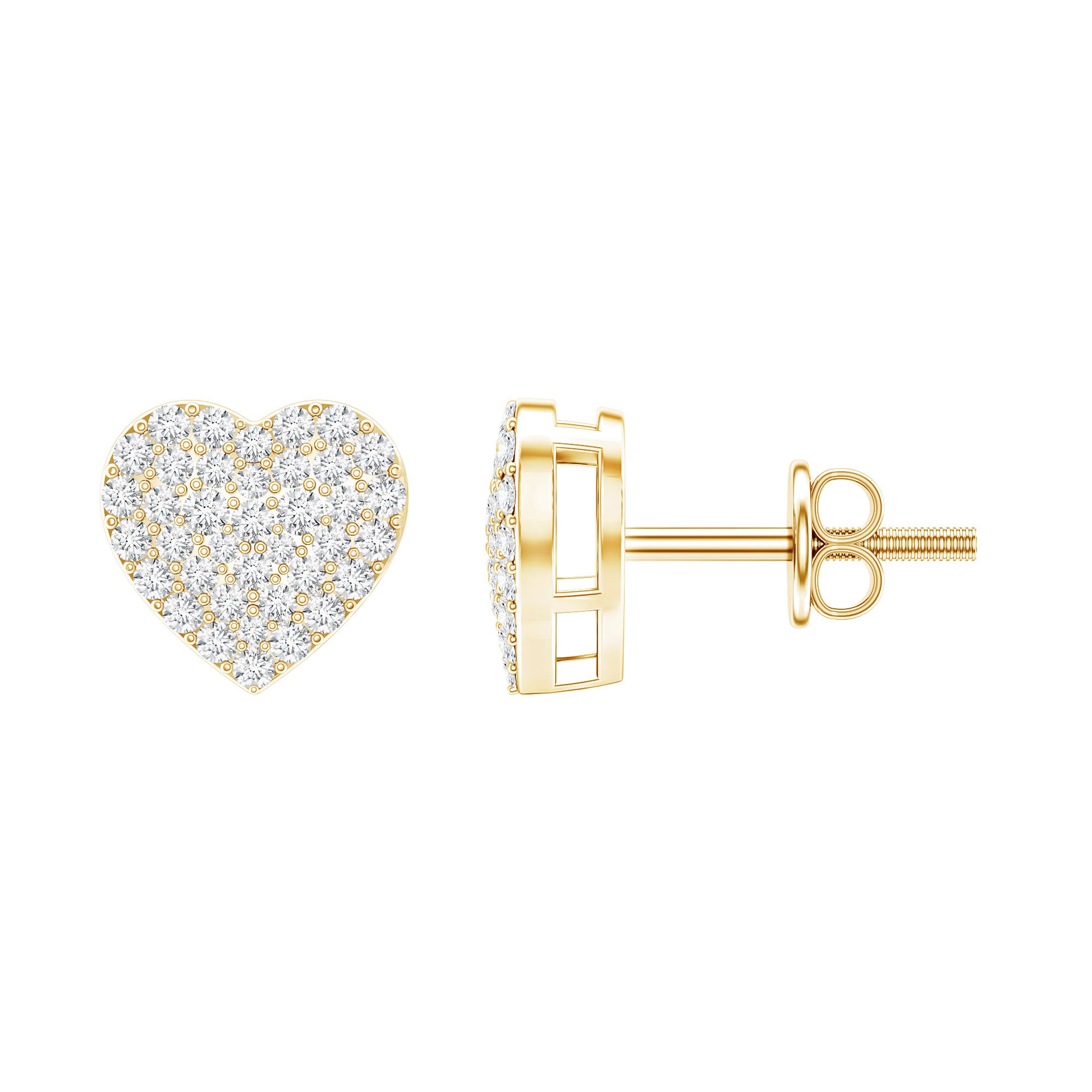 Natural Diamond Heart Earrings with Screw Back Natural - ( HI-SI ) - Rosec Jewels